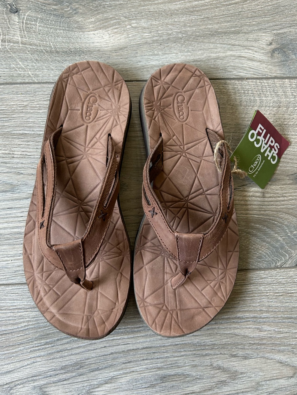 Chaco Etesia Ecotread Brown Leather Thong Sandals Size 8 New